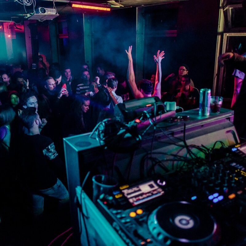 people inside building at night